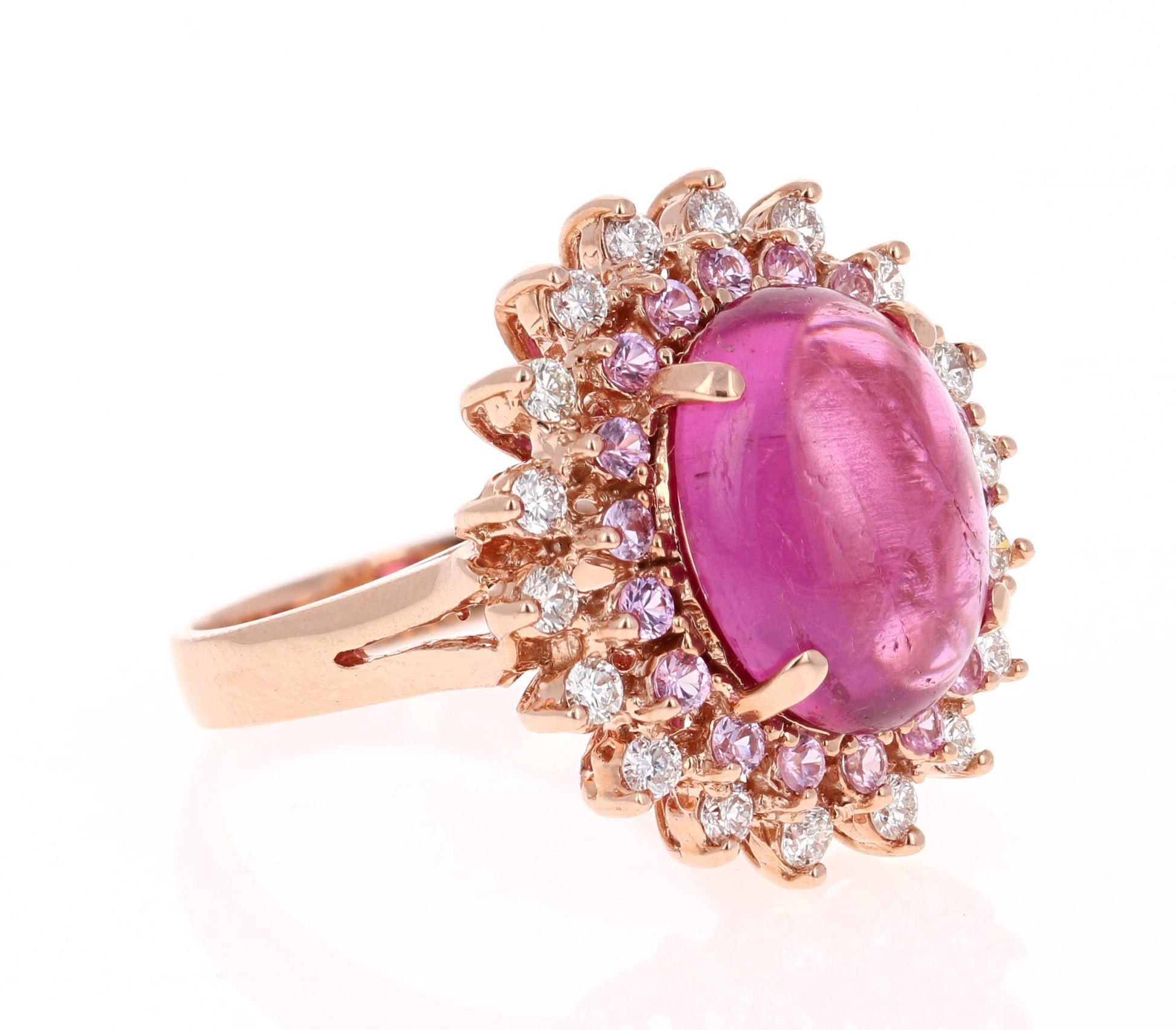7.42 Carat Tourmaline Pink Sapphire Diamond 14 Karat Rose Gold Ring