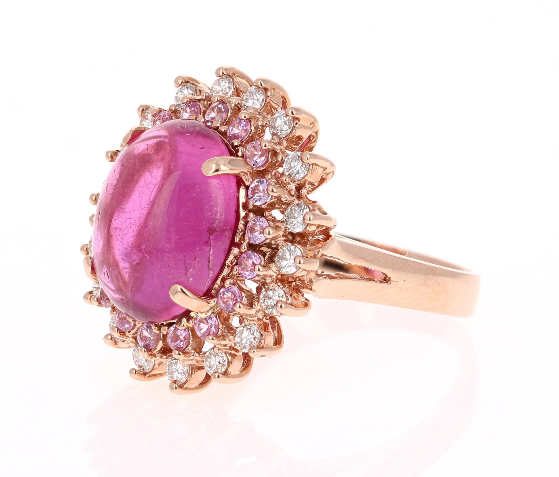 7.42 Carat Tourmaline Pink Sapphire Diamond 14 Karat Rose Gold Ring