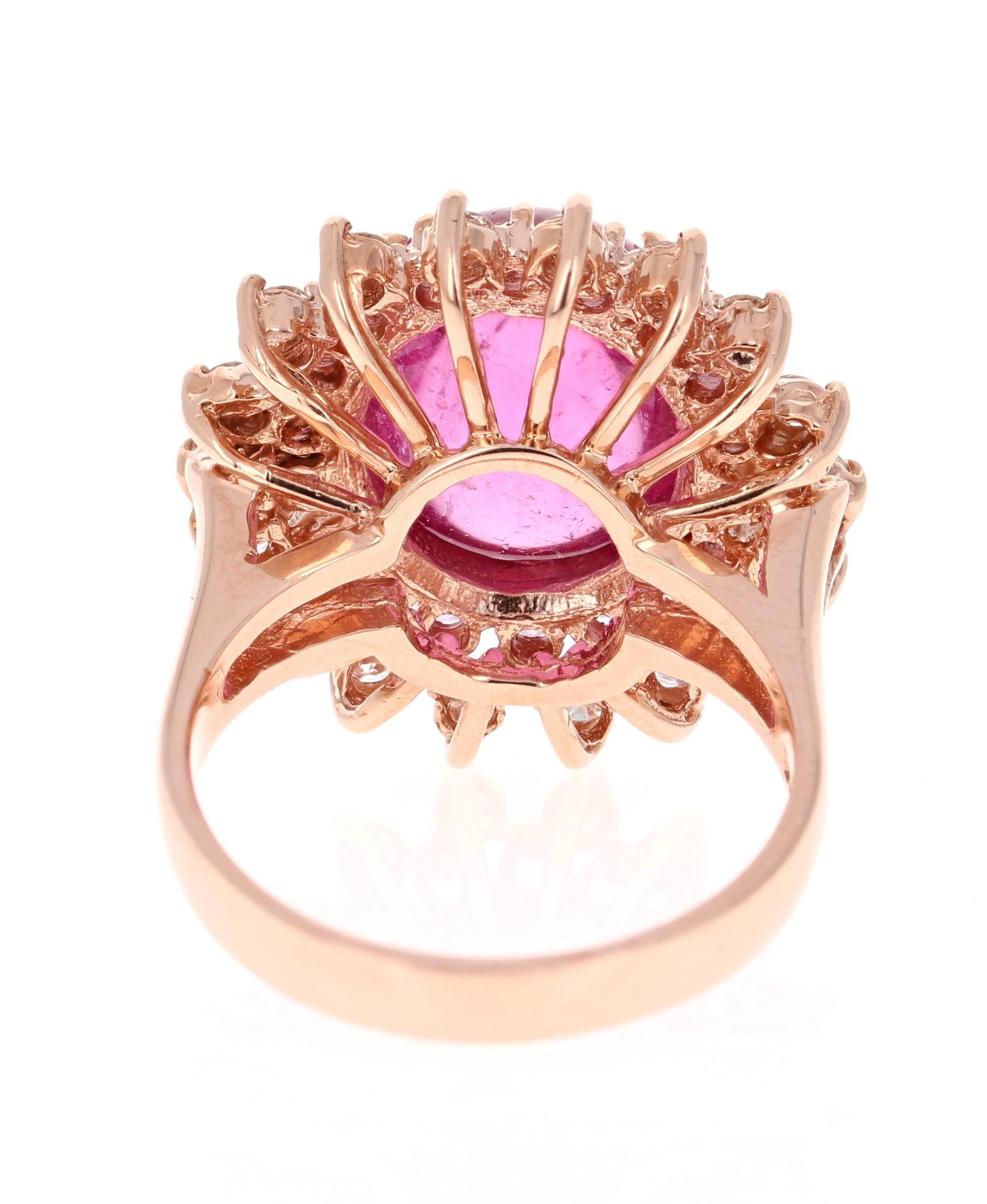 7.42 Carat Tourmaline Pink Sapphire Diamond 14 Karat Rose Gold Ring