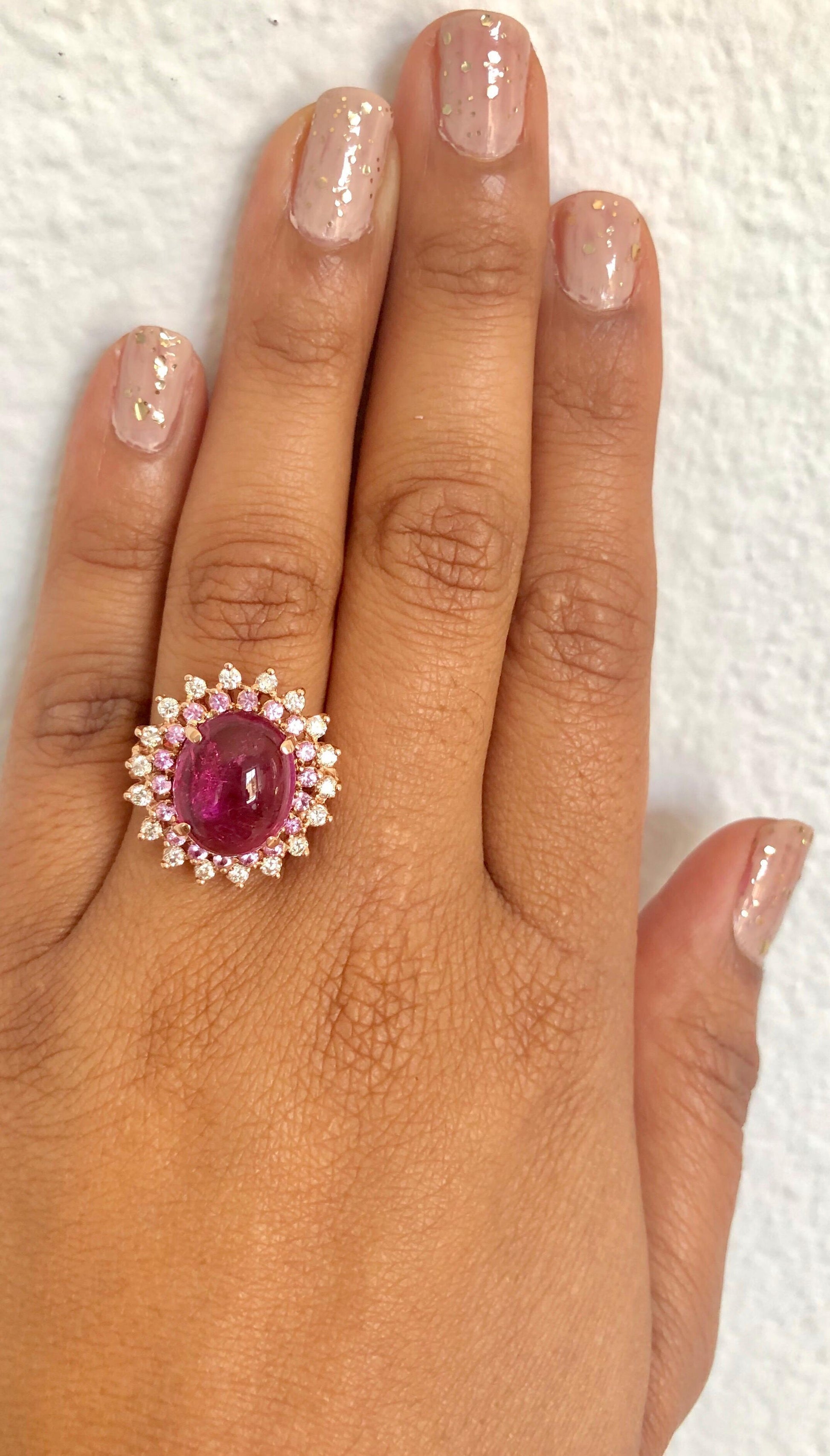 7.42 Carat Tourmaline Pink Sapphire Diamond 14 Karat Rose Gold Ring
