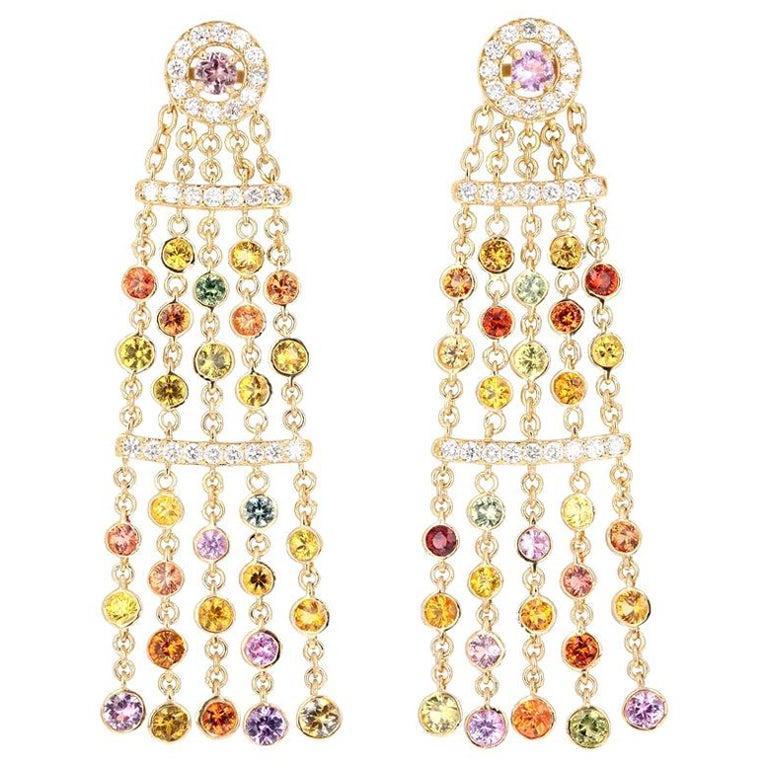 7.95 Carat Sapphire Diamond Yellow Gold Drop Earrings