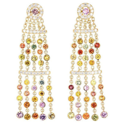 7.95 Carat Sapphire Diamond Yellow Gold Drop Earrings
