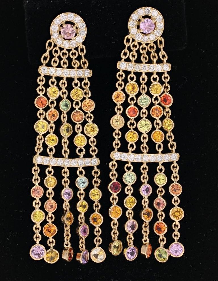 7.95 Carat Sapphire Diamond Yellow Gold Drop Earrings