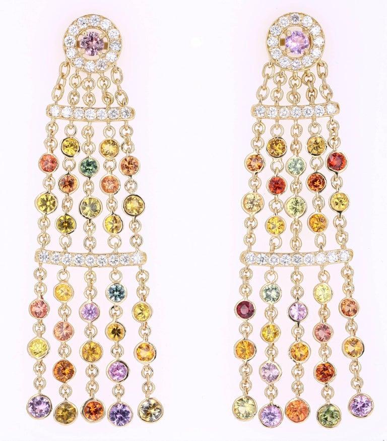 7.95 Carat Sapphire Diamond Yellow Gold Drop Earrings