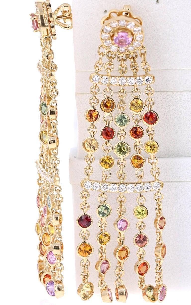 7.95 Carat Sapphire Diamond Yellow Gold Drop Earrings