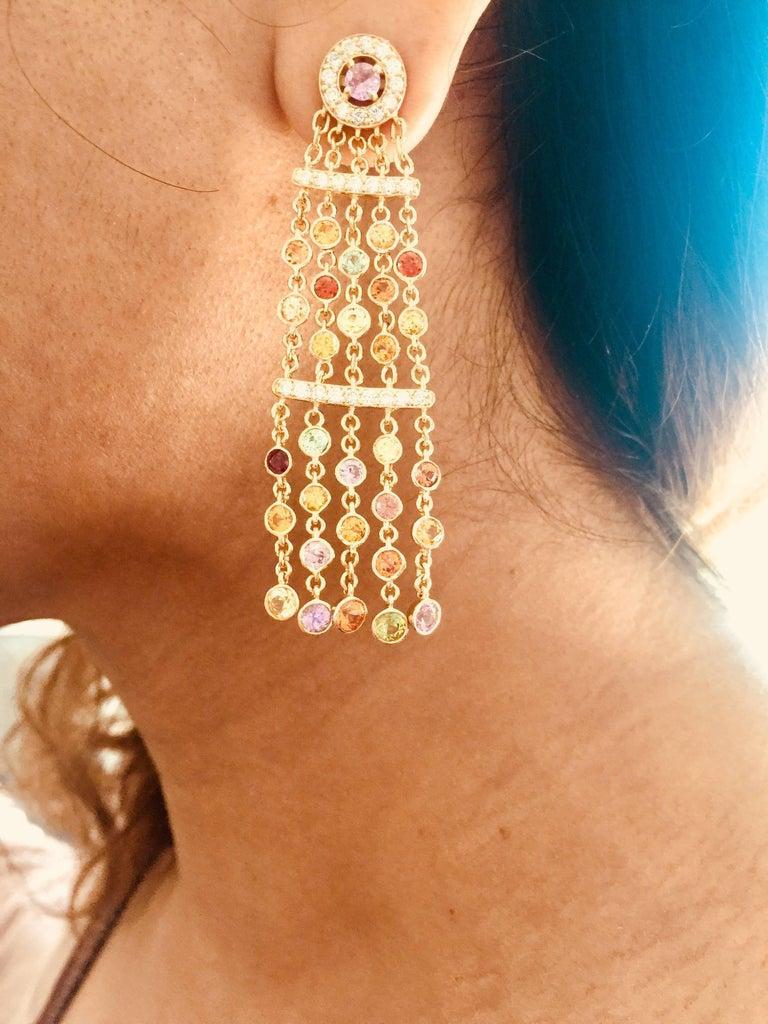 7.95 Carat Sapphire Diamond Yellow Gold Drop Earrings