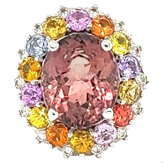 8.04 Carat Tourmaline Sapphire Diamond White Gold Cocktail Ring