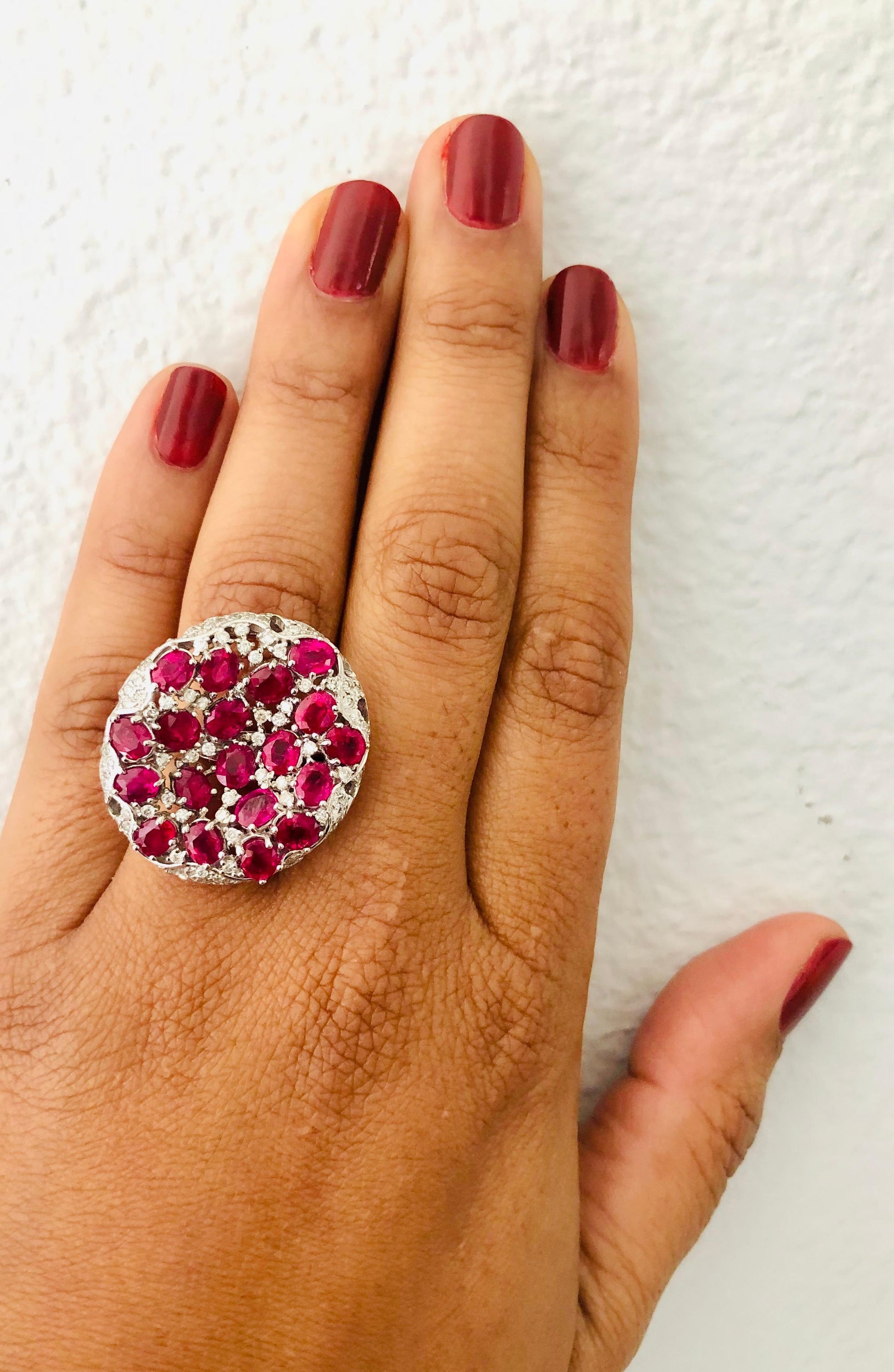 8.70 Carat Ruby and Diamond 14 Karat White Gold Cocktail Ring