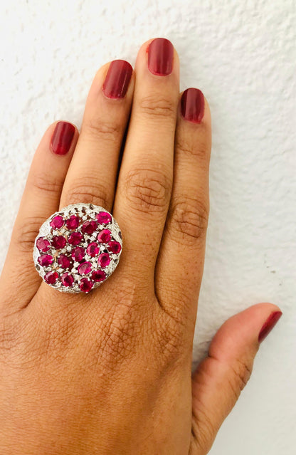8.70 Carat Ruby and Diamond 14 Karat White Gold Cocktail Ring