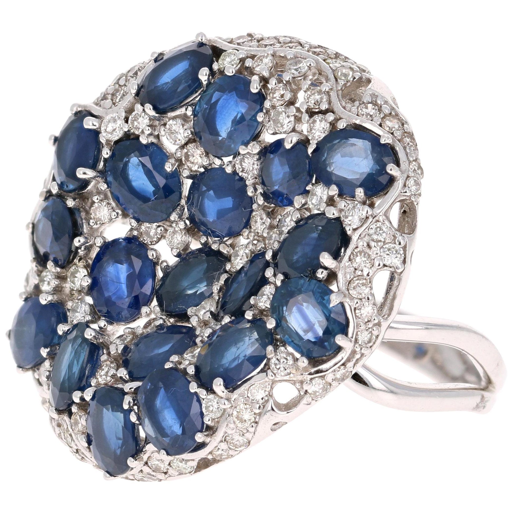 8.94 Carat Blue Sapphire Diamond Cocktail Ring 14 Karat White Gold