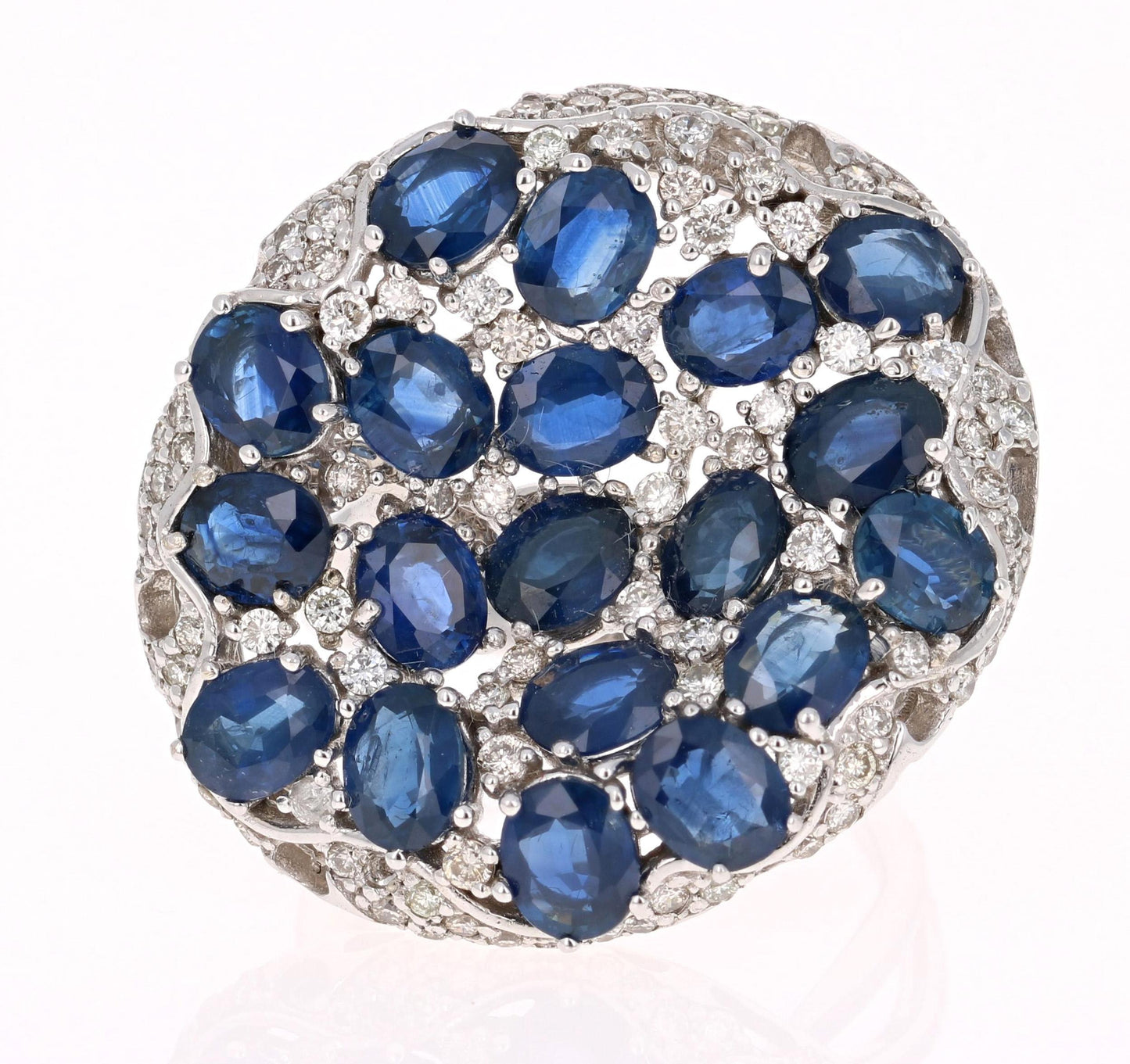 8.94 Carat Blue Sapphire Diamond Cocktail Ring 14 Karat White Gold