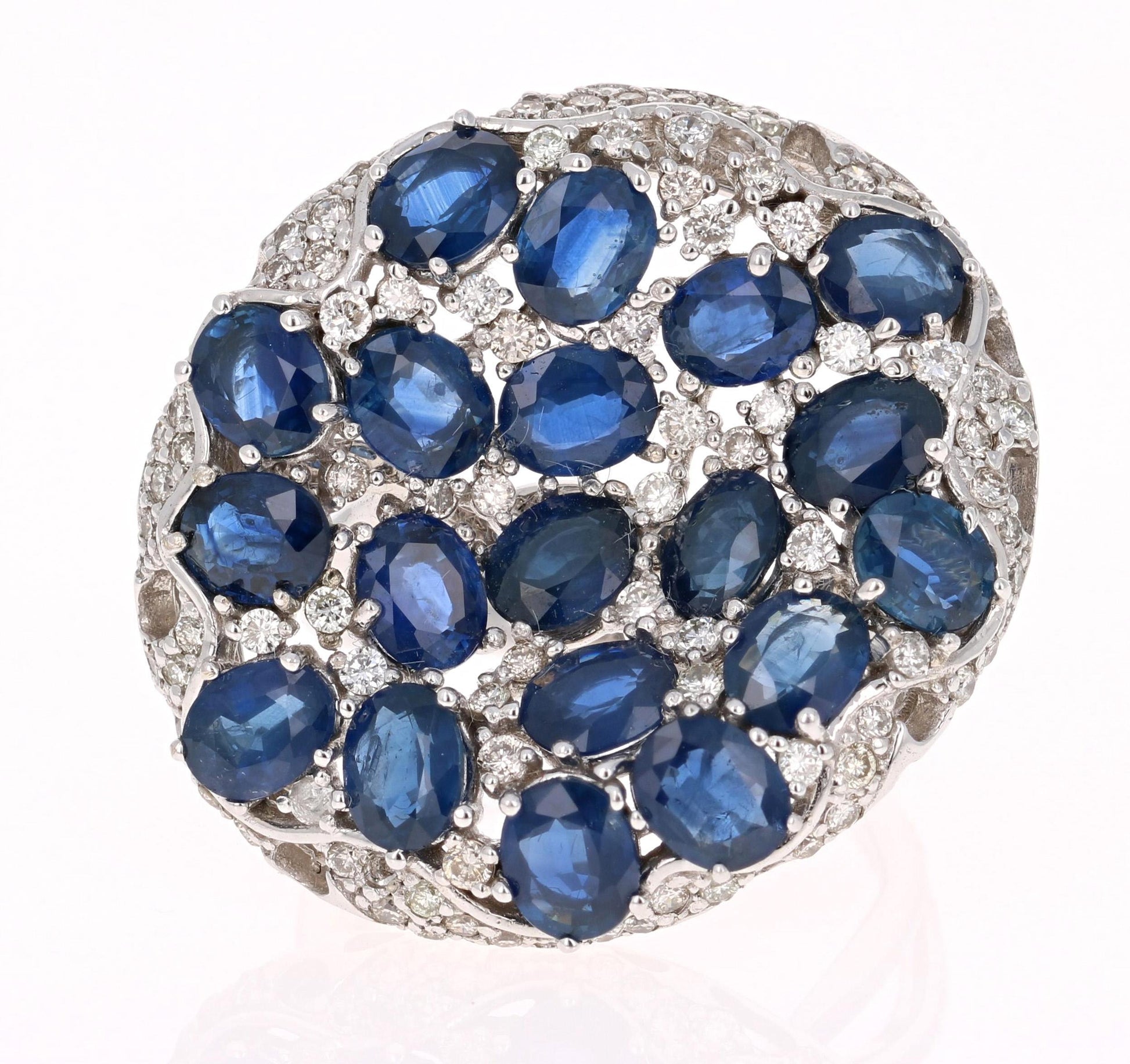 8.94 Carat Blue Sapphire Diamond Cocktail Ring 14 Karat White Gold