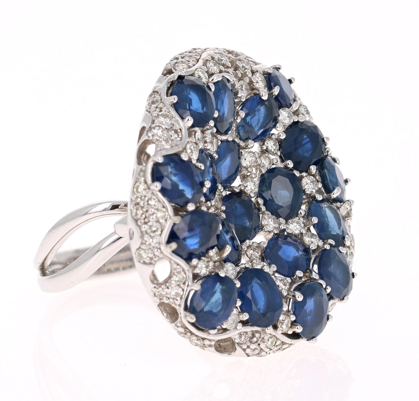 8.94 Carat Blue Sapphire Diamond Cocktail Ring 14 Karat White Gold