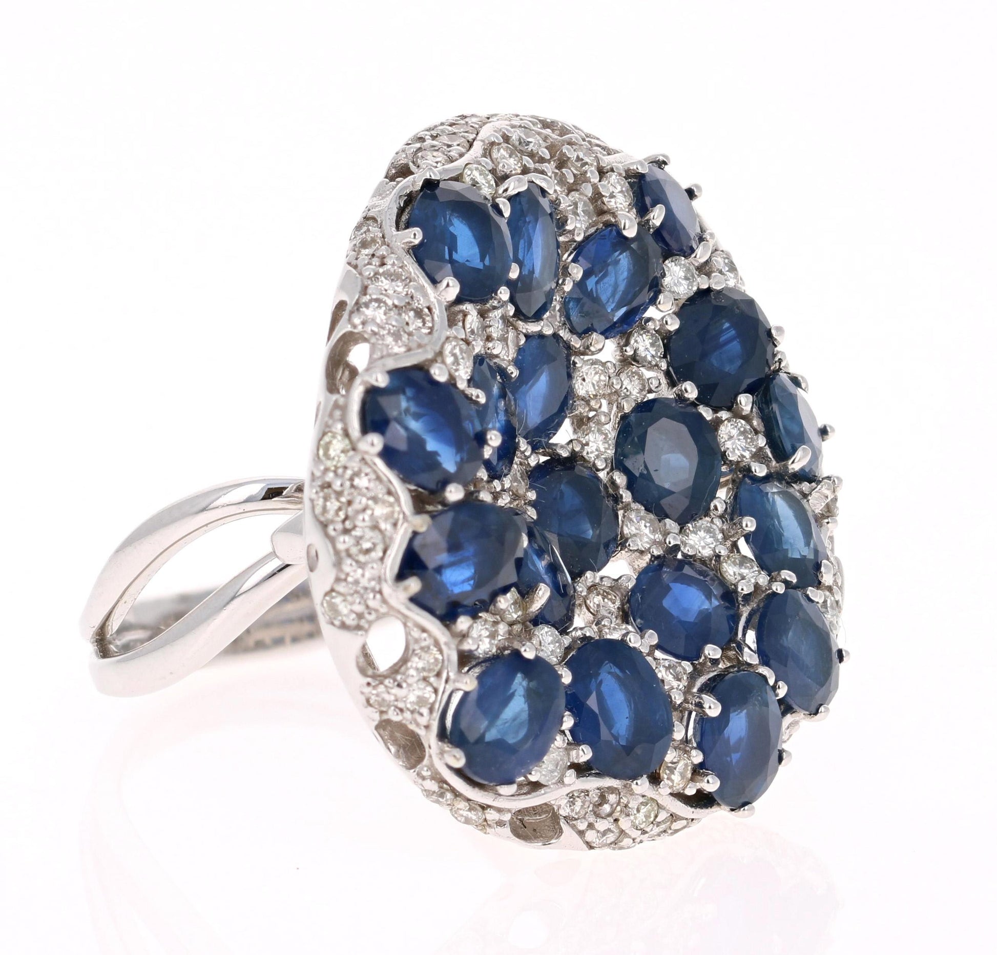 8.94 Carat Blue Sapphire Diamond Cocktail Ring 14 Karat White Gold
