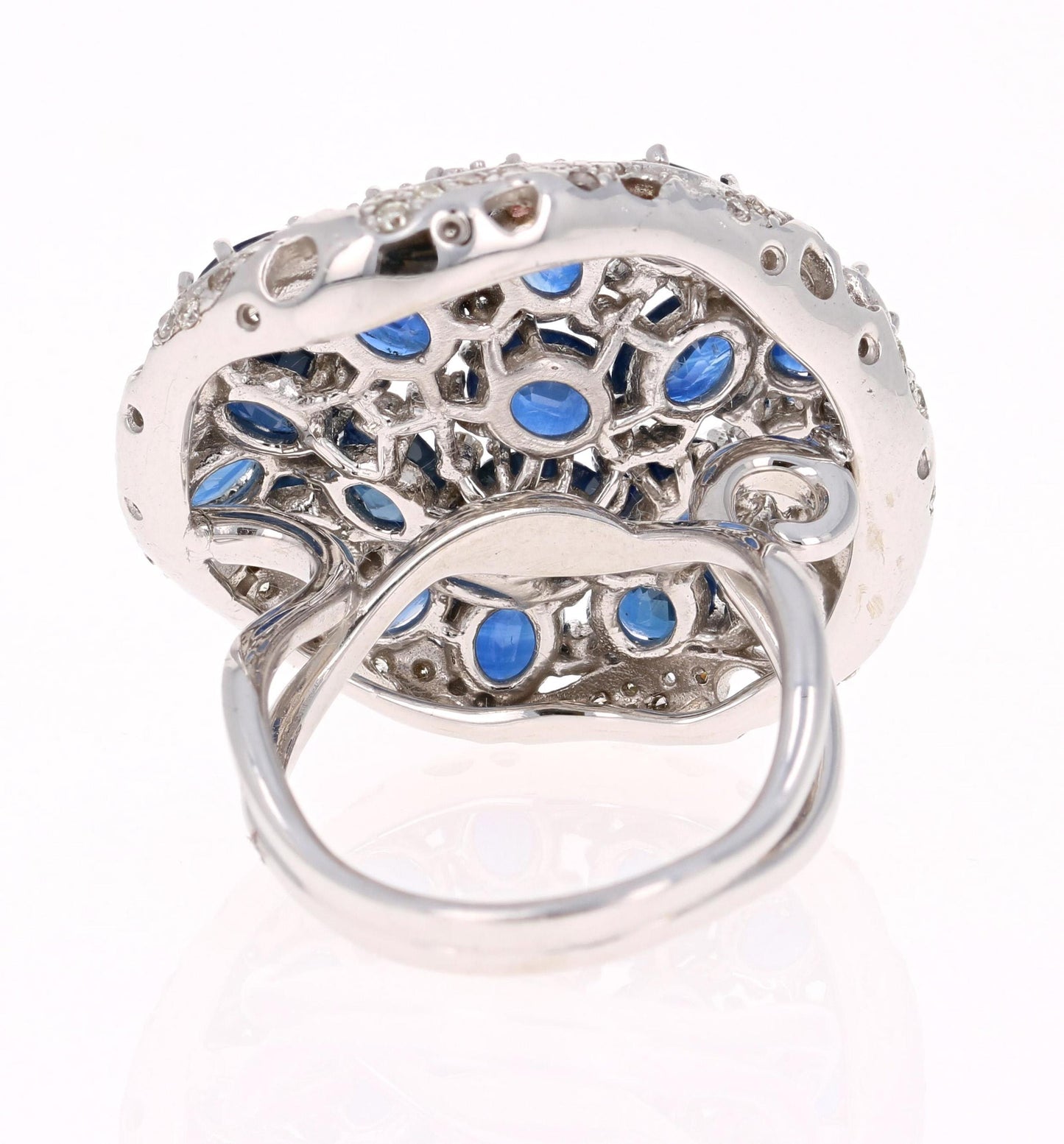 8.94 Carat Blue Sapphire Diamond Cocktail Ring 14 Karat White Gold