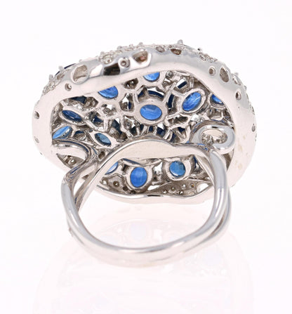 8.94 Carat Blue Sapphire Diamond Cocktail Ring 14 Karat White Gold