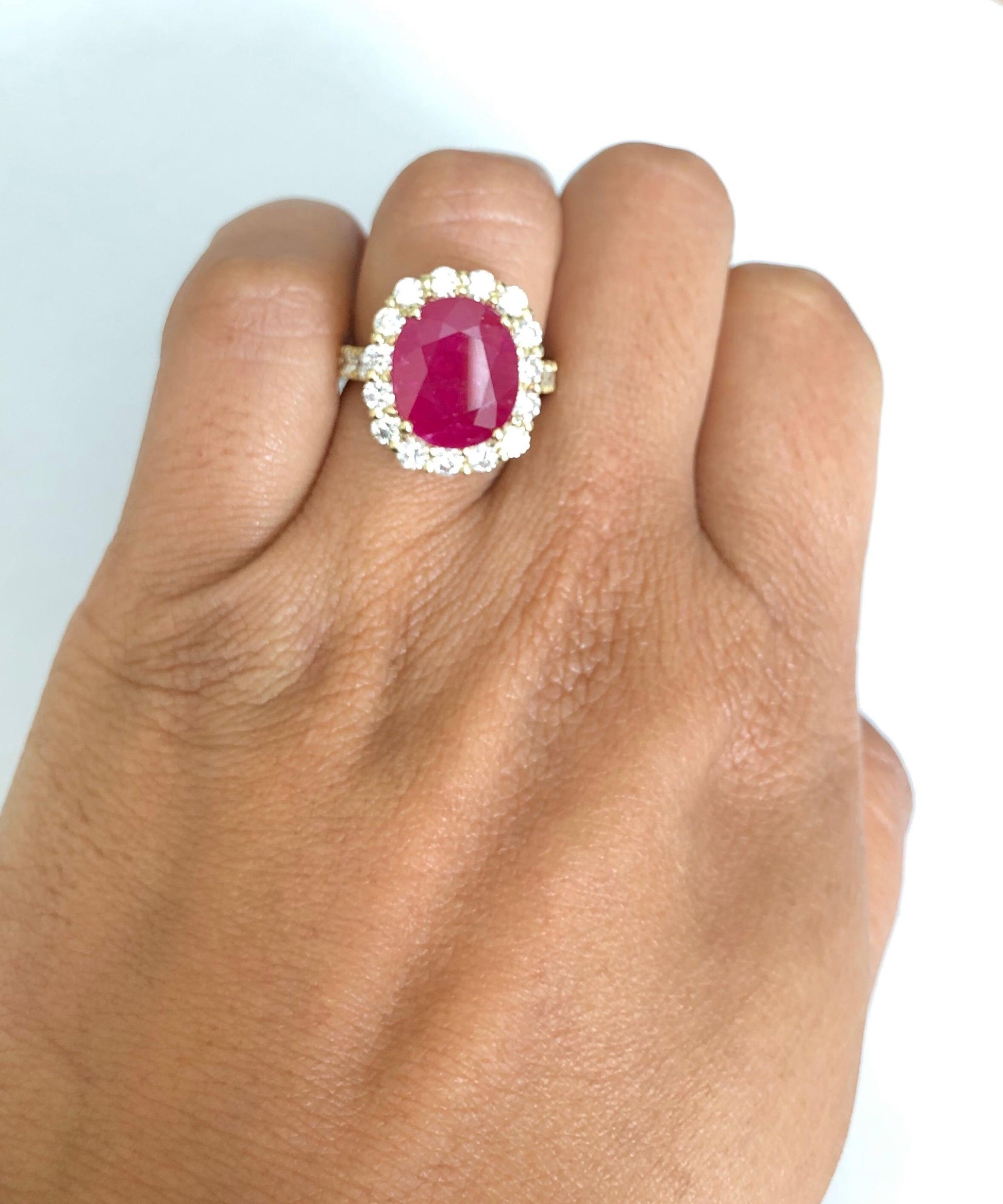 9.33 Carat Ruby Diamond 18 Karat Yellow Gold Engagement Ring
