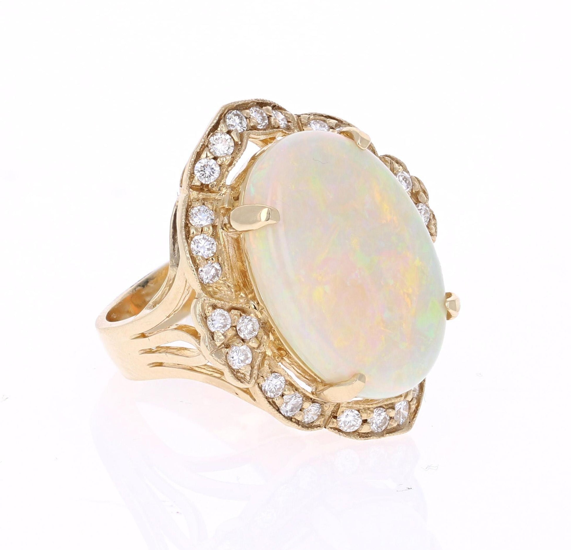 9.93 Carat Opal Diamond 14 Karat Yellow Gold Ring