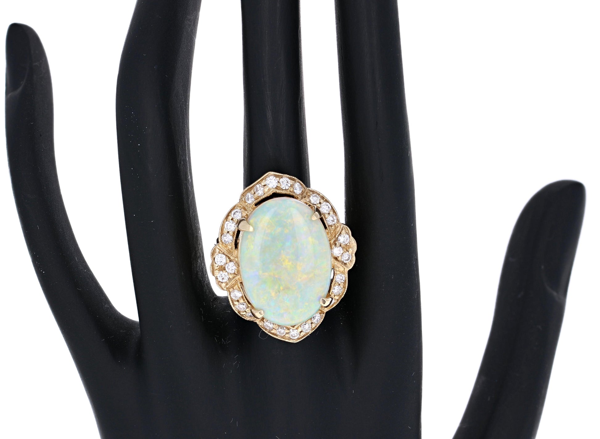 9.93 Carat Opal Diamond 14 Karat Yellow Gold Ring