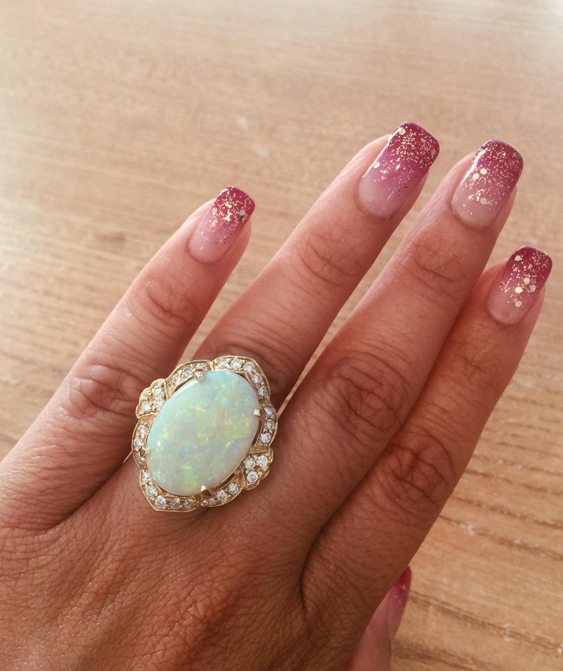 9.93 Carat Opal Diamond 14 Karat Yellow Gold Ring