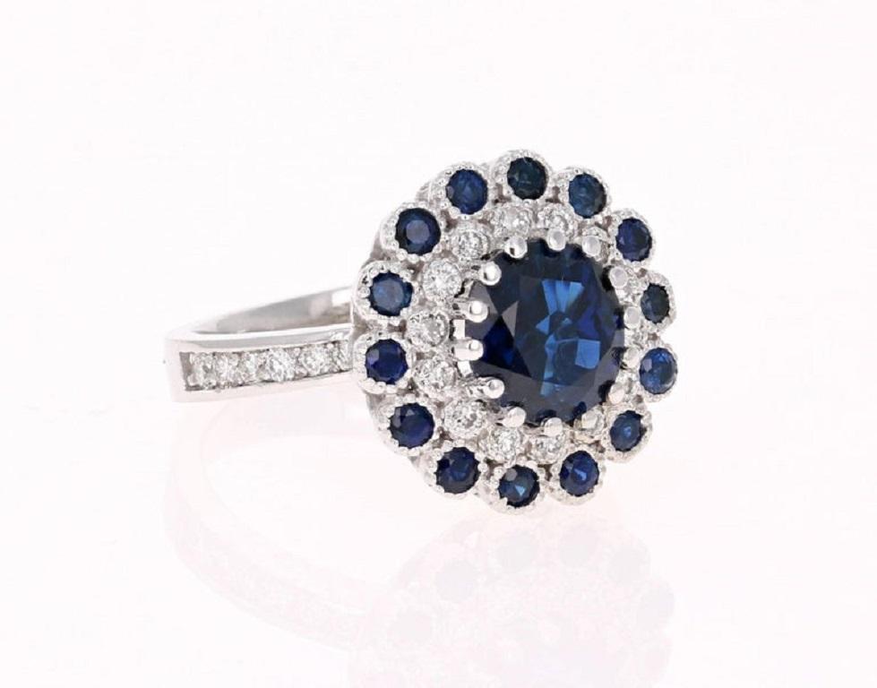 Blue Sapphire Diamond 3.53 Carat Engagement Ring
