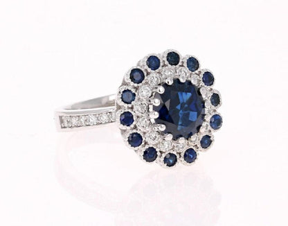 Blue Sapphire Diamond 3.53 Carat Engagement Ring