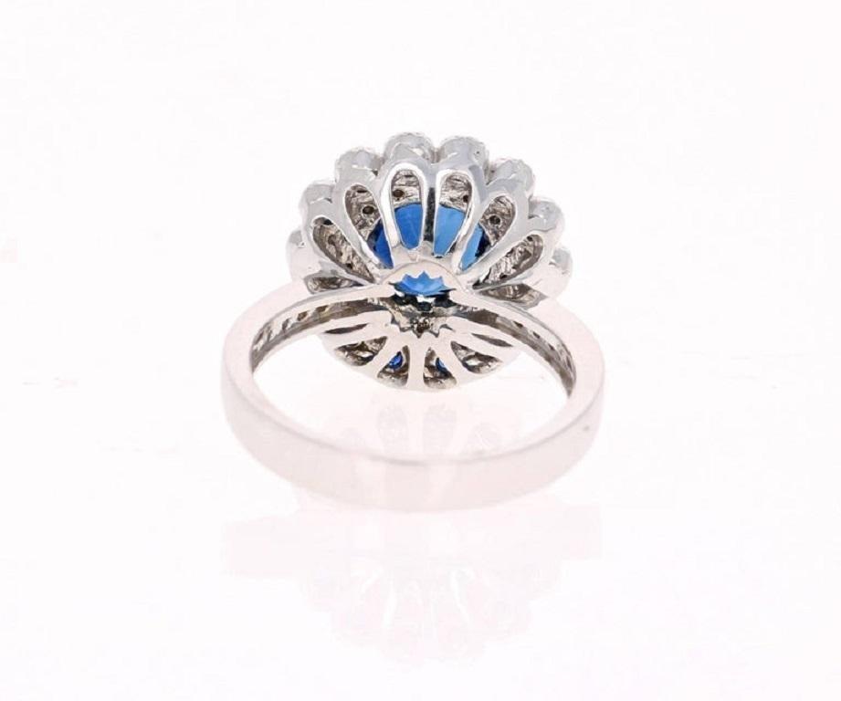 Blue Sapphire Diamond 3.53 Carat Engagement Ring