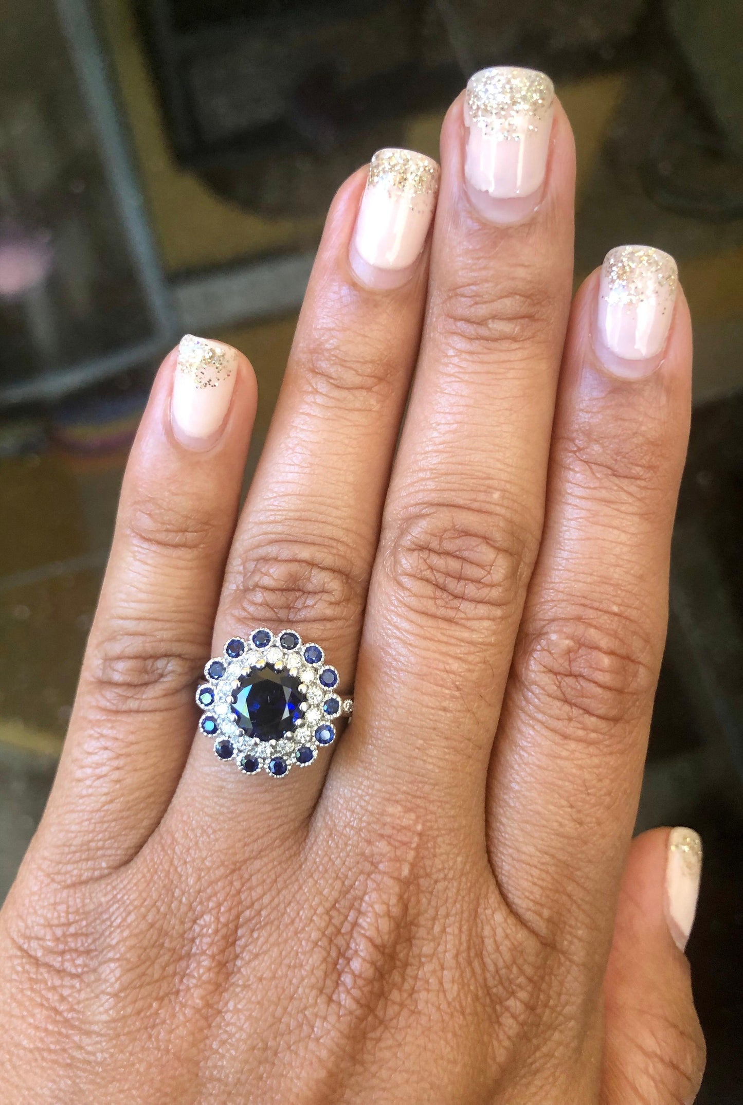 Blue Sapphire Diamond 3.53 Carat Engagement Ring