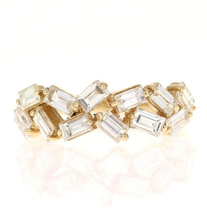 Natural Baguette Diamond Yellow Gold Stackable Band Ring