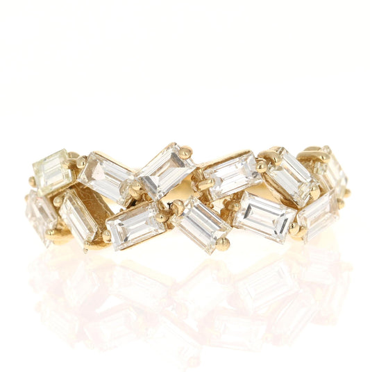 Natural Baguette Diamond Yellow Gold Stackable Band Ring