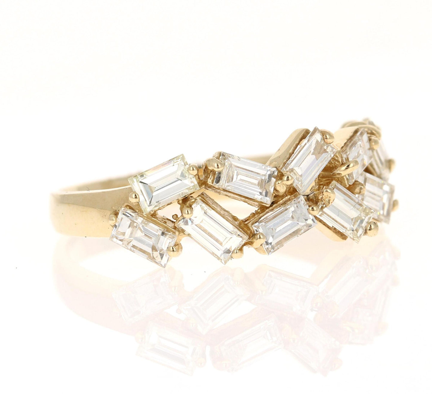Natural Baguette Diamond Yellow Gold Stackable Band Ring