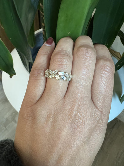 Natural Baguette Diamond Yellow Gold Stackable Band Ring