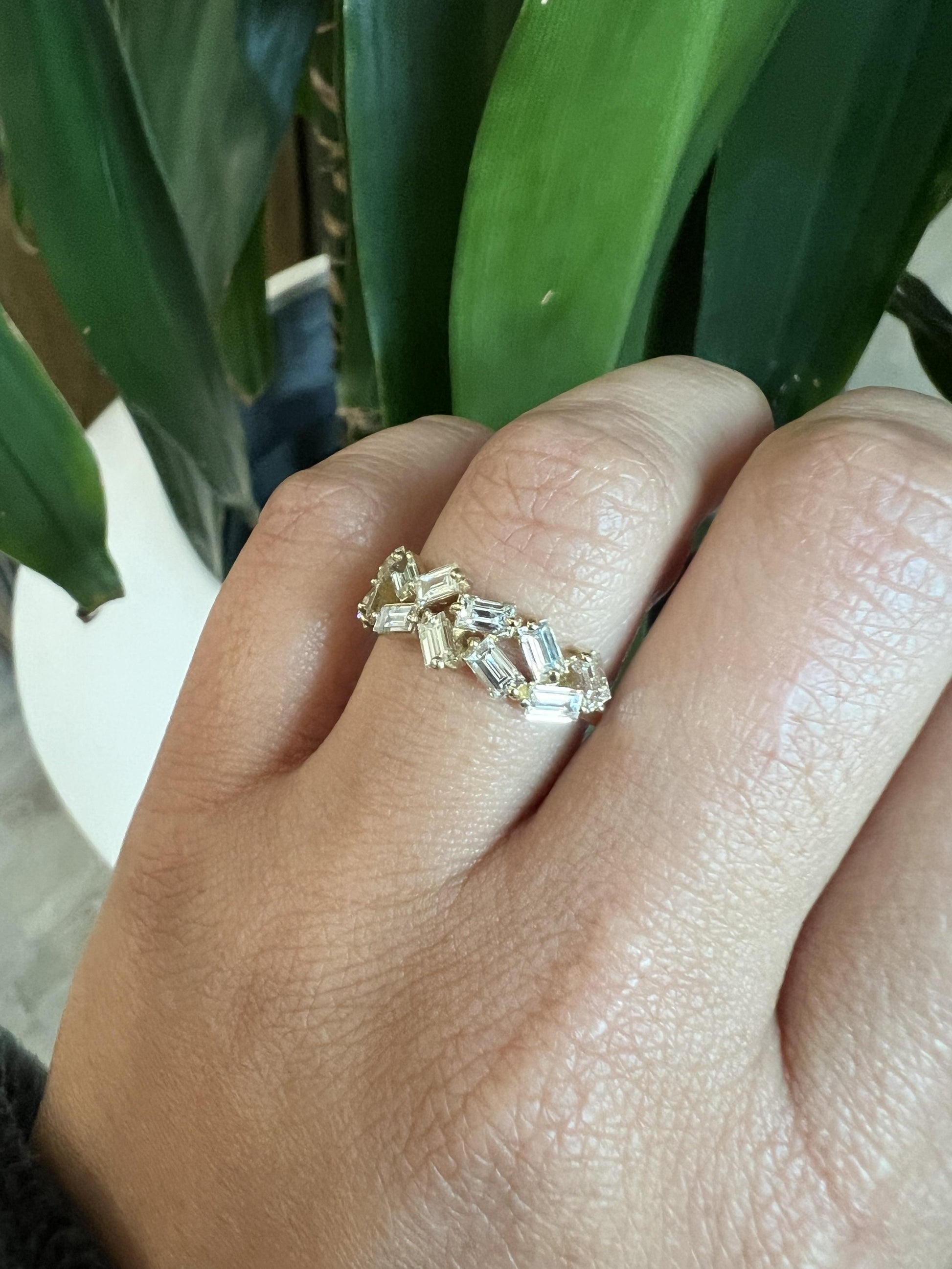 Natural Baguette Diamond Yellow Gold Stackable Band Ring