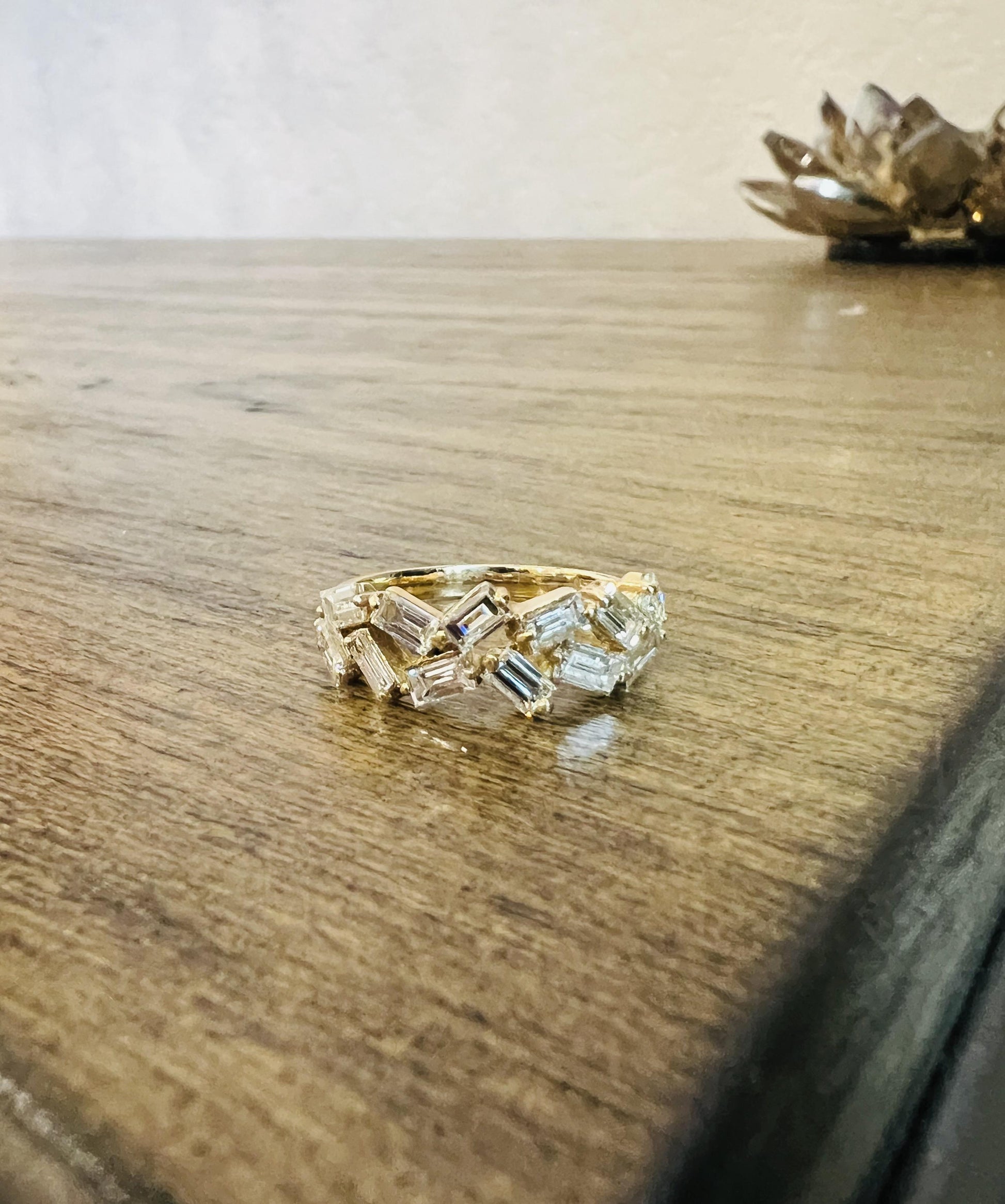 Natural Baguette Diamond Yellow Gold Stackable Band Ring