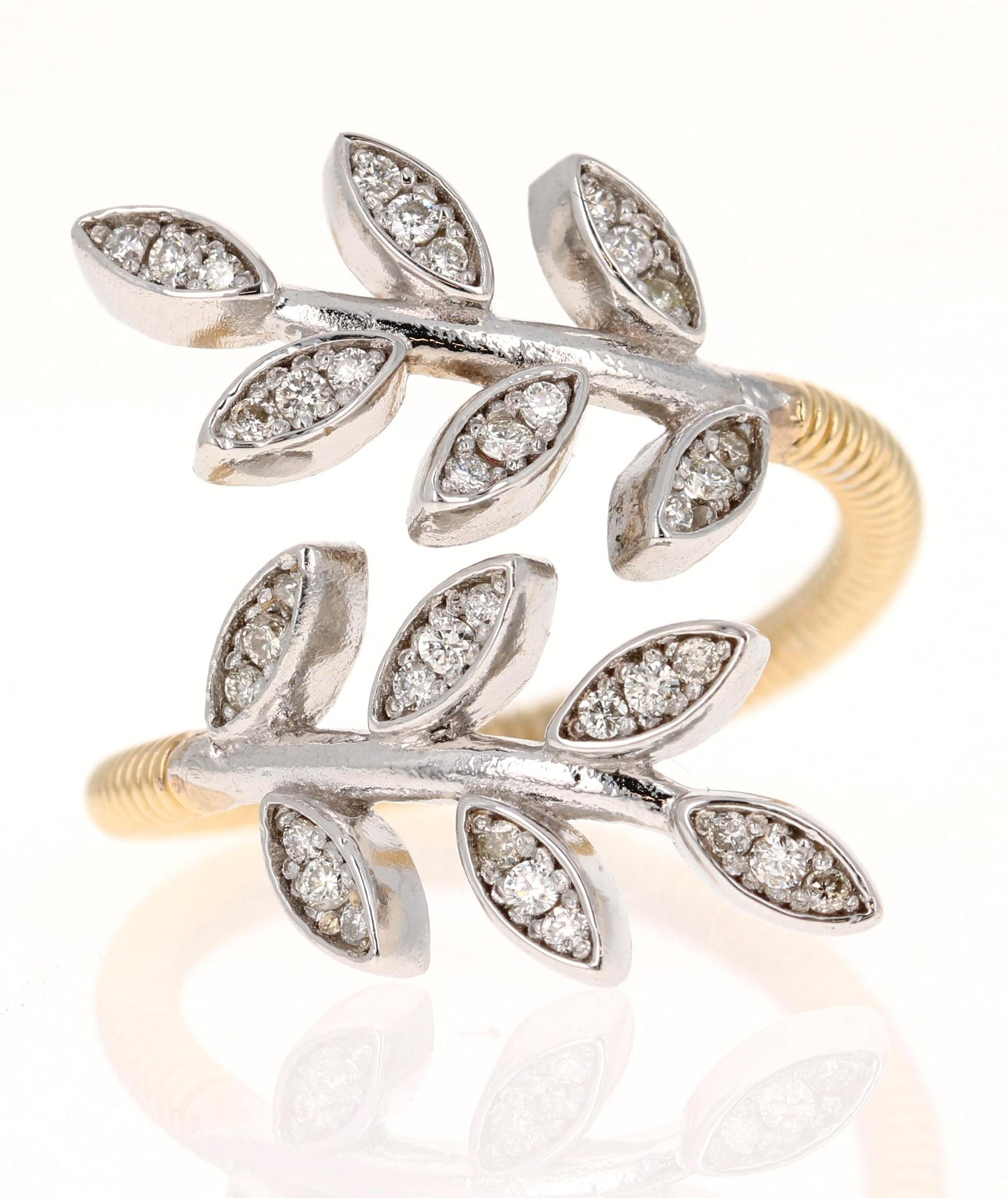 Natural Diamond 0.28 Carat Leaf Wrap White Gold Yellow Gold Statement Ring