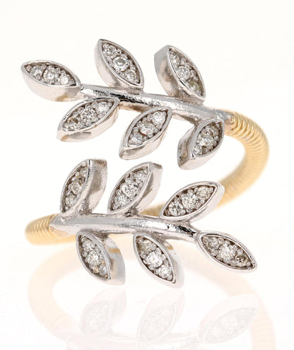 Natural Diamond 0.28 Carat Leaf Wrap White Gold Yellow Gold Statement Ring