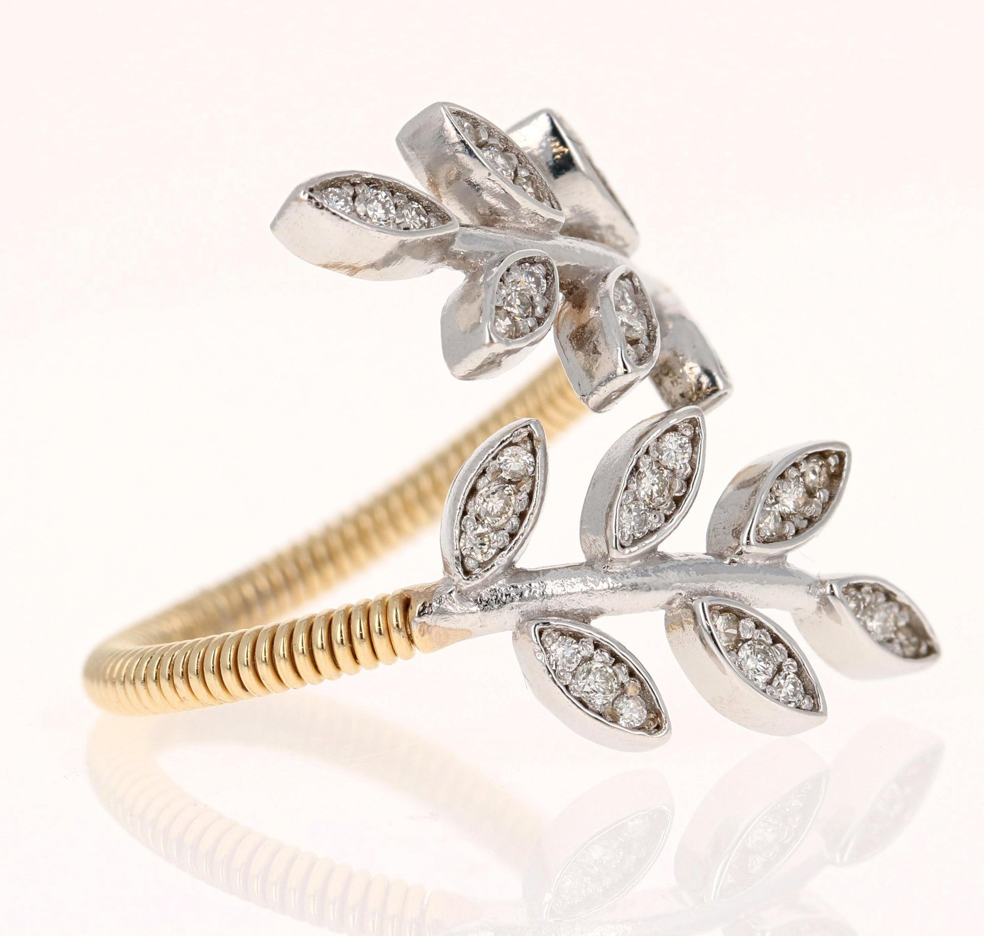 Natural Diamond 0.28 Carat Leaf Wrap White Gold Yellow Gold Statement Ring