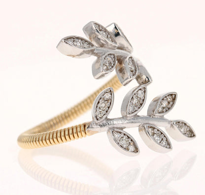 Natural Diamond 0.28 Carat Leaf Wrap White Gold Yellow Gold Statement Ring