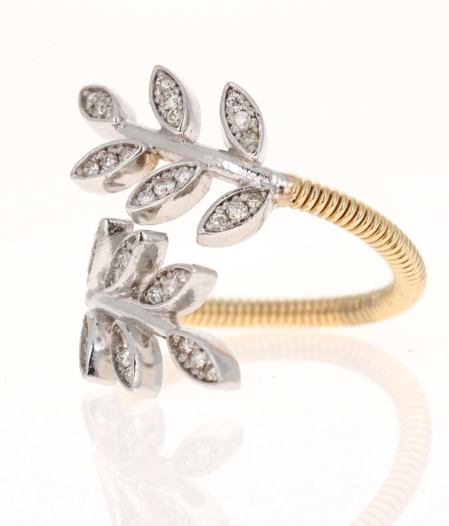 Natural Diamond 0.28 Carat Leaf Wrap White Gold Yellow Gold Statement Ring