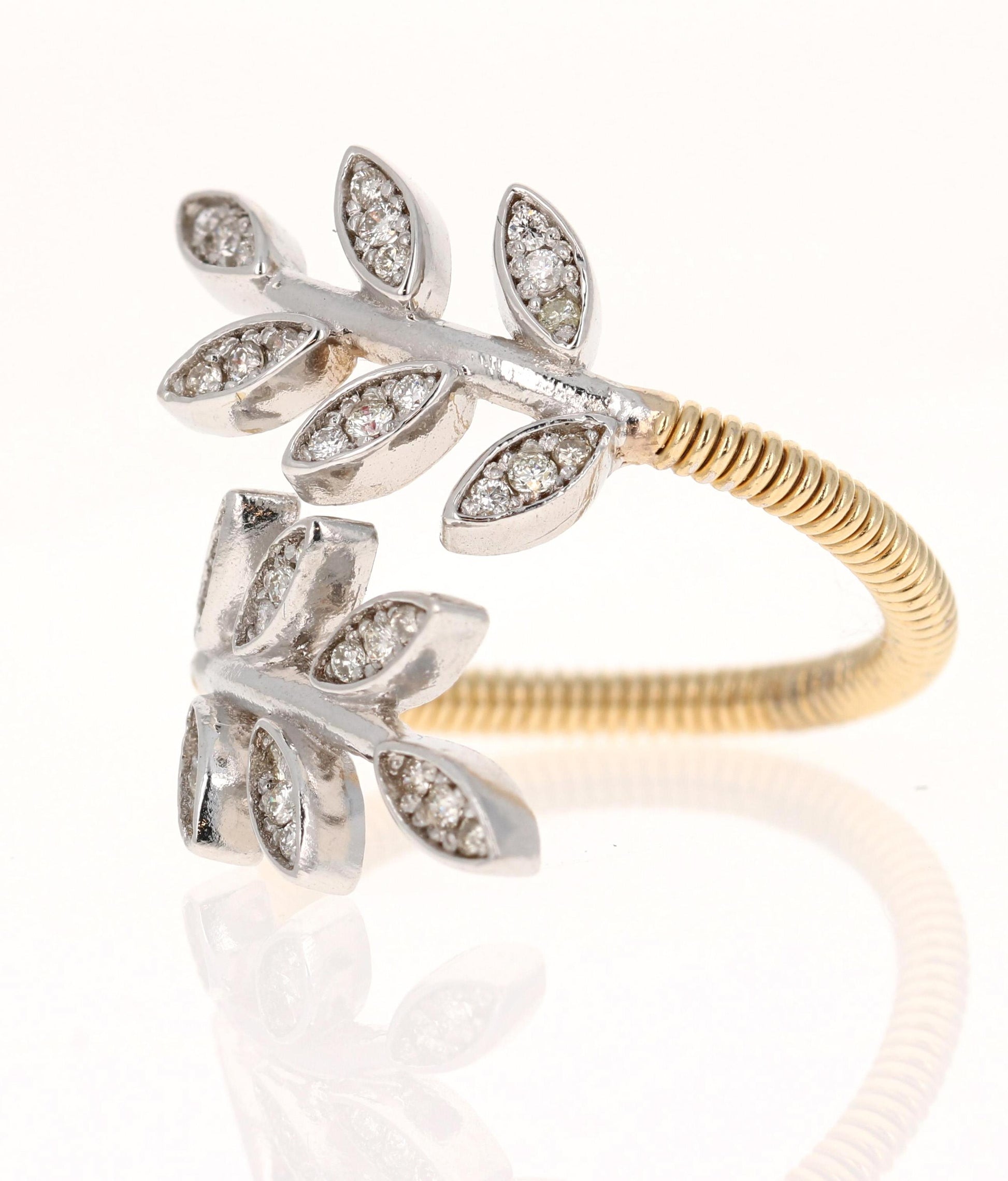 Natural Diamond 0.28 Carat Leaf Wrap White Gold Yellow Gold Statement Ring
