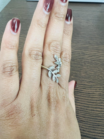 Natural Diamond 0.28 Carat Leaf Wrap White Gold Yellow Gold Statement Ring