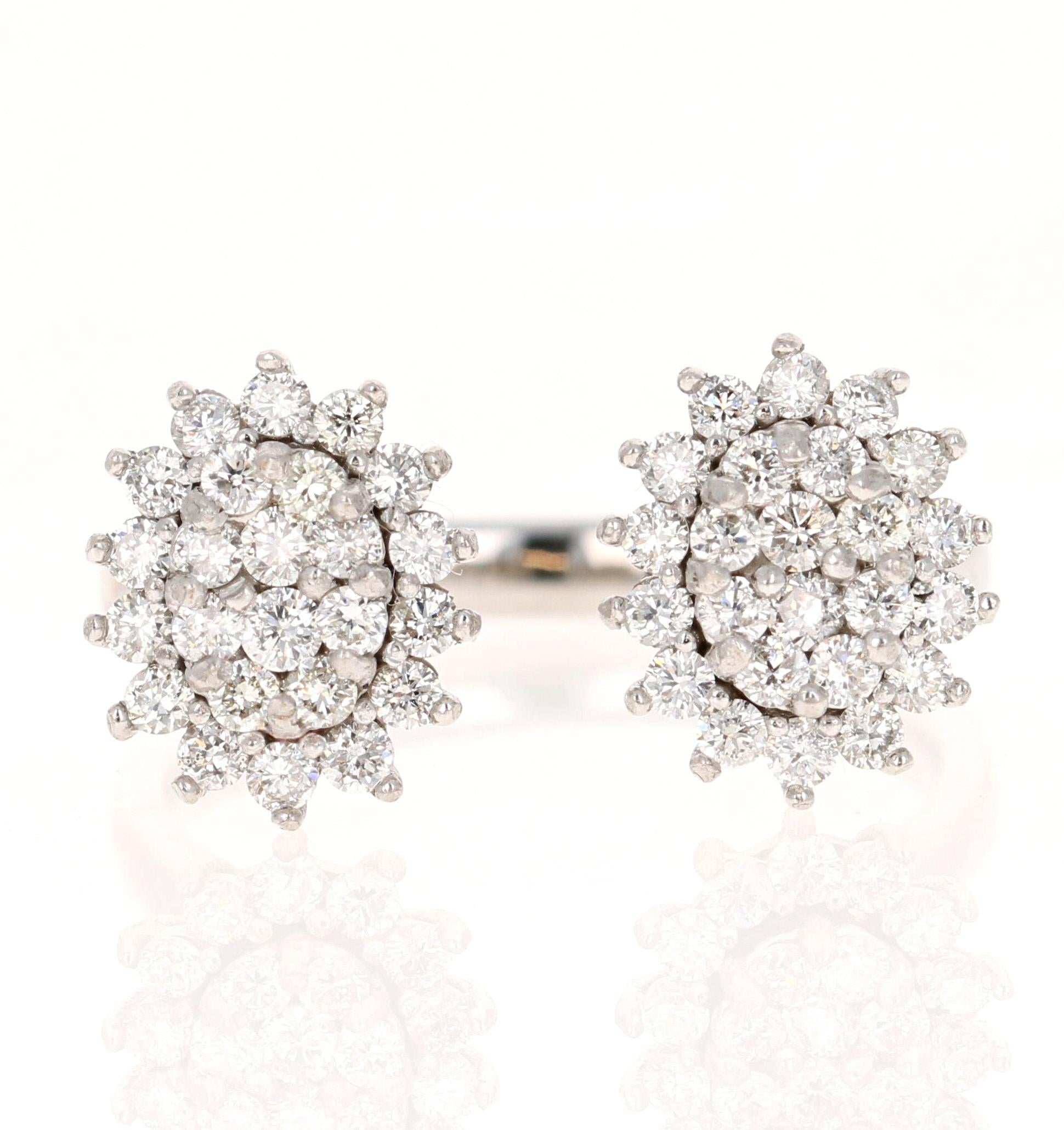 Natural Diamond 0.74 Carat White Gold Cuff Ring