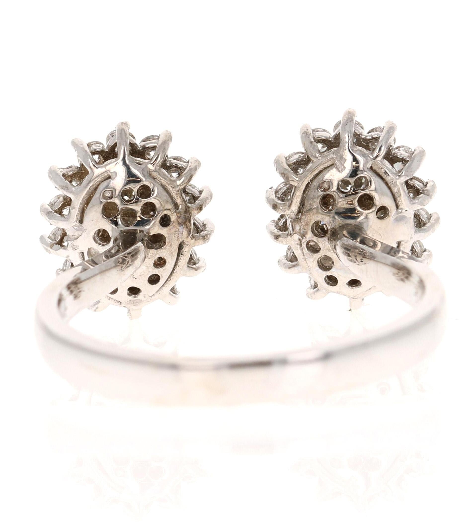 Natural Diamond 0.74 Carat White Gold Cuff Ring