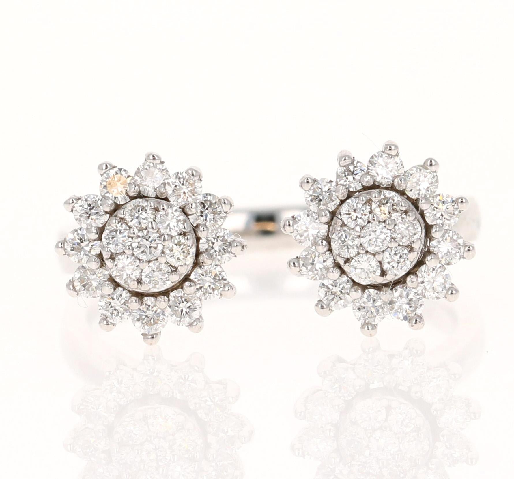 Natural Diamond 0.68 Carat White Gold Cluster Cuff Ring