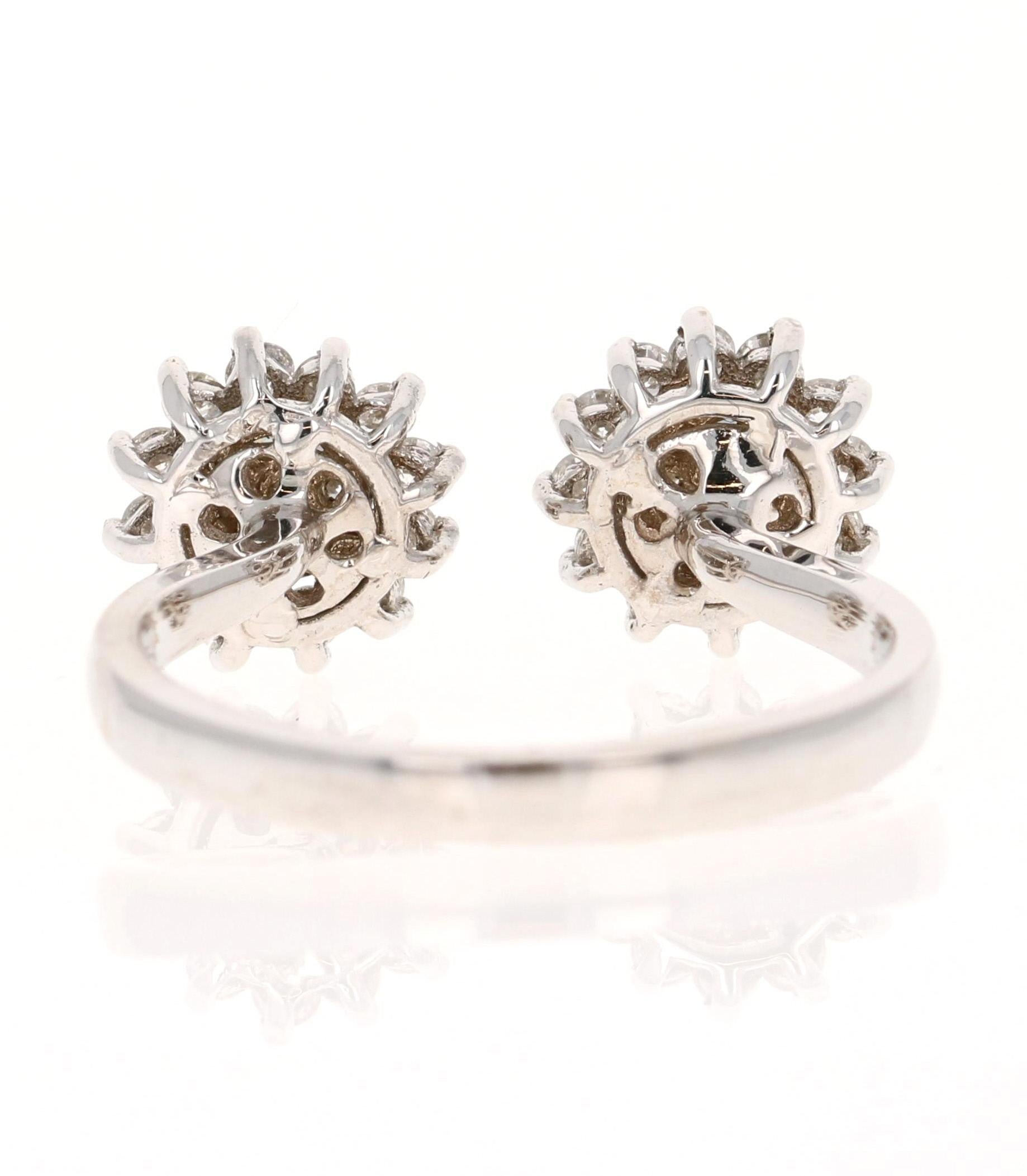 Natural Diamond 0.68 Carat White Gold Cluster Cuff Ring