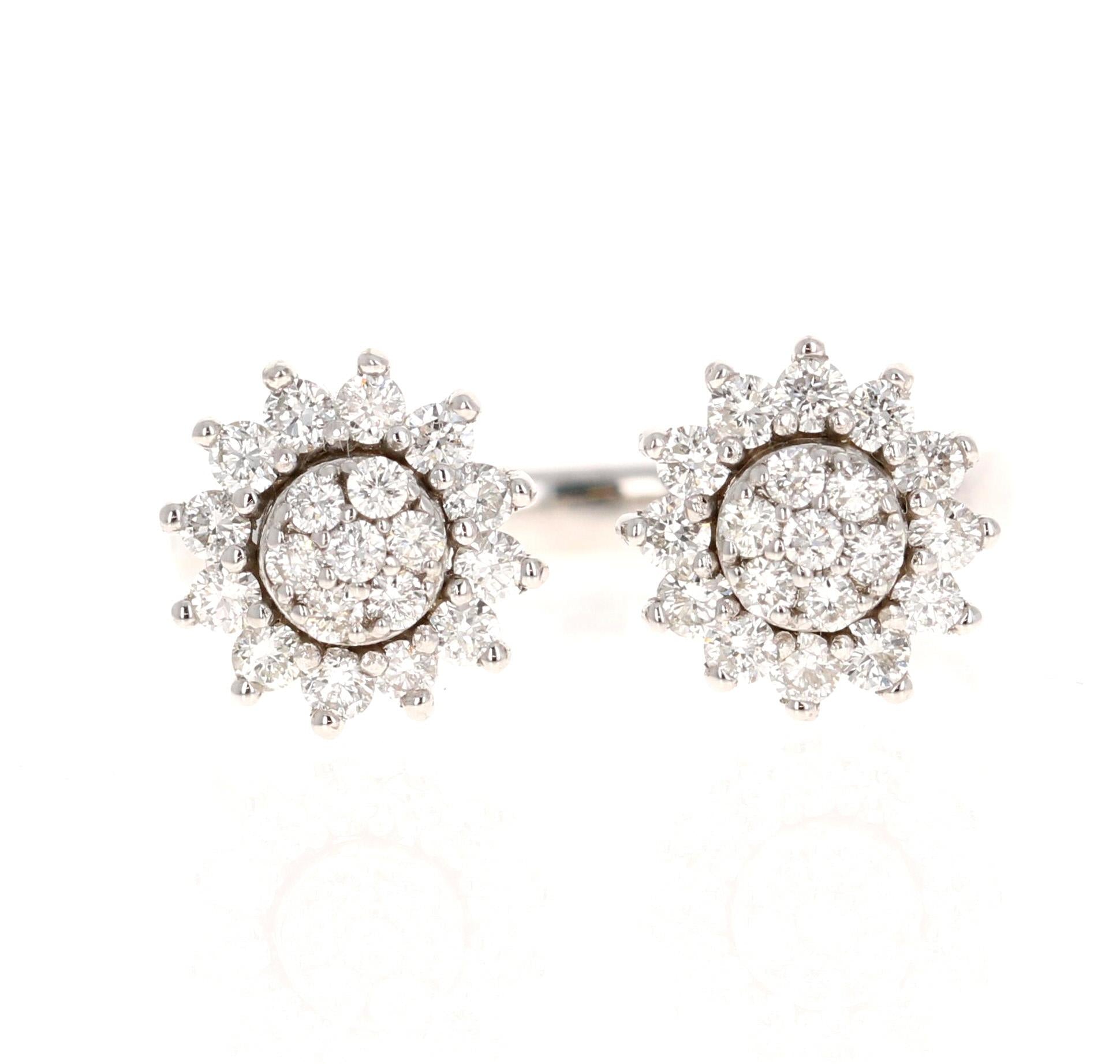 Natural Diamond 0.68 Carat White Gold Cluster Cuff Ring