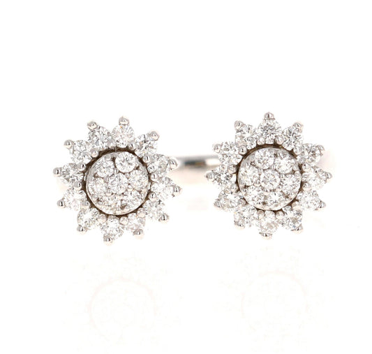 Natural Diamond 0.68 Carat White Gold Cluster Cuff Ring