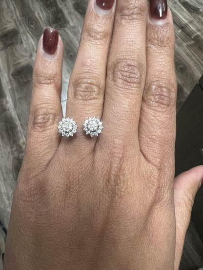 Natural Diamond 0.68 Carat White Gold Cluster Cuff Ring