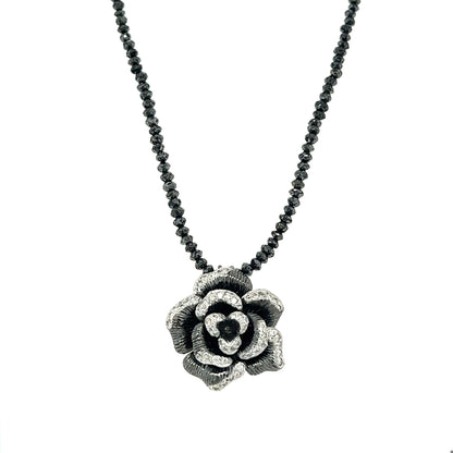 Diamond Flower Necklace Black Diamond Briolette Cut White Gold Necklace