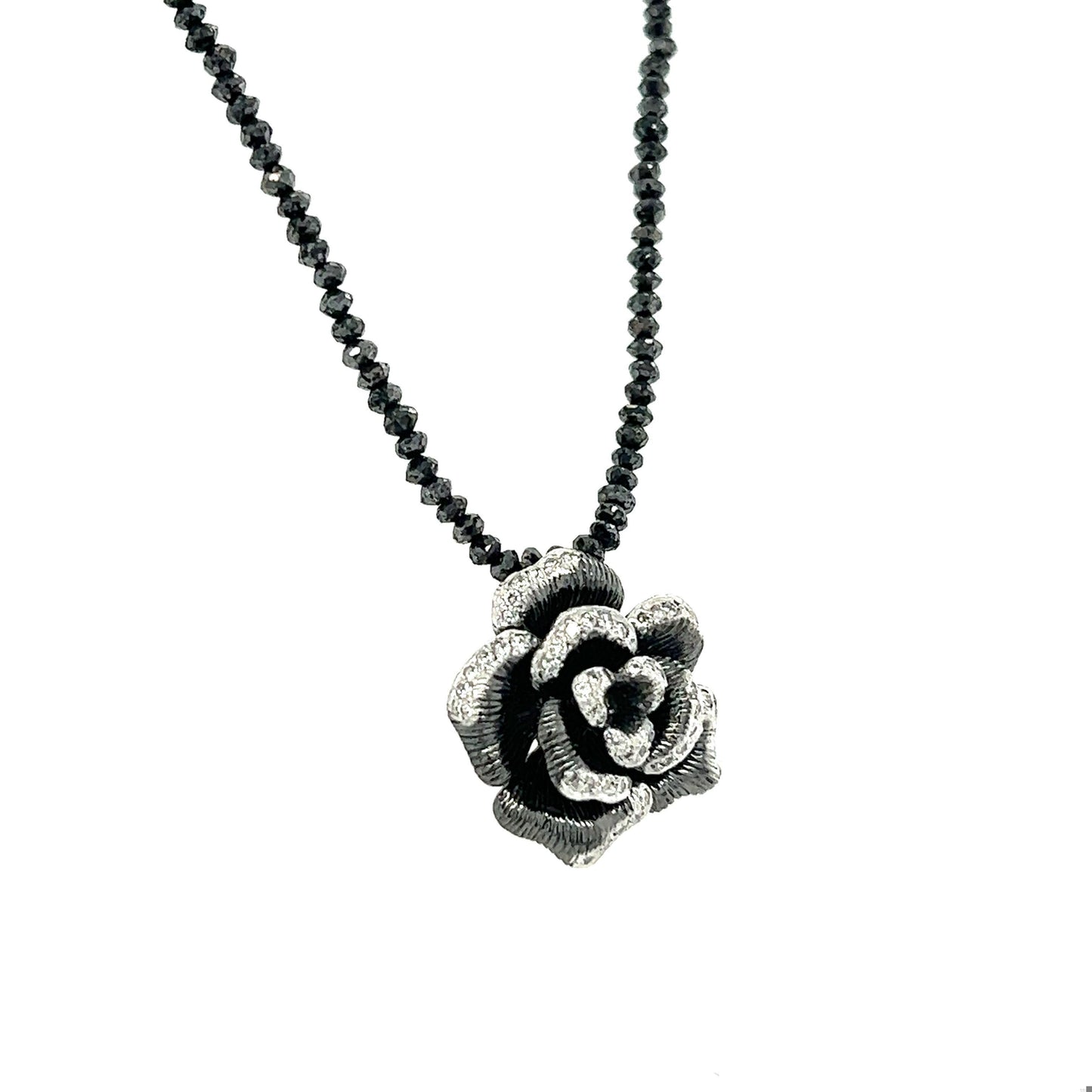 Diamond Flower Necklace Black Diamond Briolette Cut White Gold Necklace